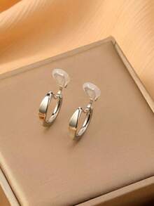 1对时尚新款扁平圆形铜质夹式耳环，无需耳洞，优雅显瘦，适合日常佩戴，节日礼物 - 耳夾 - 查看 13