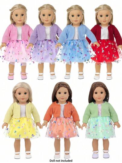 16-18 英寸儿童娃娃服装套装，多种颜色可选 - 针织开衫搭配独特的亮片芭蕾舞短裙，重生娃娃服装，儿童装扮，圣诞节，节日，生日礼物（不含娃娃和鞋子）