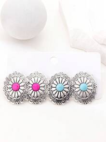 1 Set Of 2 Pairs Vintage Bohemian Style Geometric Pattern Earrings For Women - 2 Pairs Of Cards - View 6