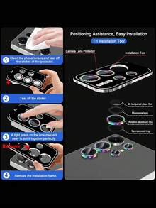 Película protectora de lente de cámara individual para Samsung Galaxy S26 Ultra/S26/S26 Plus/S25 Ultra/S25/S25 Plus/S25 FE/S24 Ultra/S24/S24 Plus/S23 Ultra/S23/S23 Plus. Características: Dureza 9H, resistente a arañazos, vidrio templado ultrafino, protección independiente del marco metálico de la lente de la cámara (adecuado para mujeres), compatible con fundas de teléfono y disponible en varios colores vibrantes.