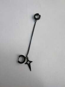 1件嘻哈风格链条吊坠夹式耳环，无需耳洞即可佩戴，个性时尚女士礼物 - 彩色 - 查看 11