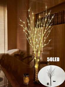 2/1件 50/20LED 夜光装饰桦树枝，电池供电人造树枝灯，适用于优雅的室内圣诞节和新年装饰，时尚家居饰品，阅读灯装饰 - 适合节日场合 - 不含电池