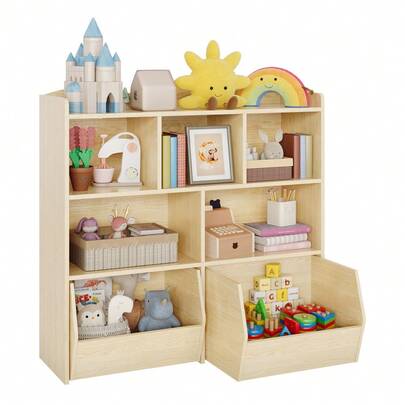 CuisinSmart Organizadores de juguetes con cajones móviles, almacenamiento de juguetes para niños con ruedas ocultas, baúl de juguetes con 5 compartimentos abiertos, estantería para niños y niñas.