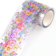 1 Roll Colorful Floral Washi Tape Scrapbooking Scrap Booking Supples Kit Cute Tapes Sticker Spring Flower Washi Tapes Transparent PET Tape Stickers Journaling Junk Journal Supplies - Colorful - View 3