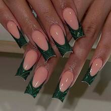 A Box Of 24 Wearable Nails Wholesale 3D French Dark Green Three-Dimensional Nail Art Nail Pieces Wearable Fake Nails - Dark Green - View 1