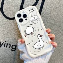 Cartoon Duck Pattern Phone Case, Suitable For IPhone 17, 17air, 17promax, 17pro, 16, 16e, 15plus, 14, 13, 12, 11, New Wavy Border, Fashionable High-End, Women's TPU Protective Case, With Full Package Anti Drop Case, Suitable For Gifting To Family And Friends - 白色 - 查看 1
