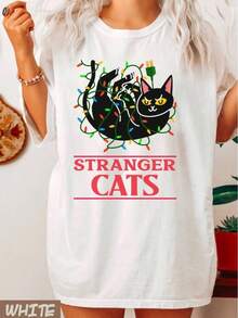 Stranger Cats Shirt, Fan Shirt, Themed Tee, Stranger Fandom, Things Shirt, - trắng - Xem 2
