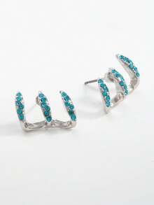 2pcs New Minimalist Blue Diamond Inlaid Layered Arc Design Earrings For Women - Baby Blue - View 3