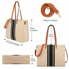 Women's Striped Canvas Tote Bag - Large Capacity Work Shoulder Bag With PU Leather Handle, Professional Commuter Shoulder Handbag - Multicolor - View 5