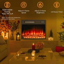 23Inch Electric Fireplace Insert With LED Realistic Flame,Small Recessed Fireplace Heater With Touch Screen&Remote Control,Portable Compact Fireplace With Adjustable Flame, Timer 750/1500W, 18-FPIH-A1,18-FPIH-A1-LPS,23-FPIH-A2,25-GMFP-A2024 - US B Type Plug(110-127V) - View 5