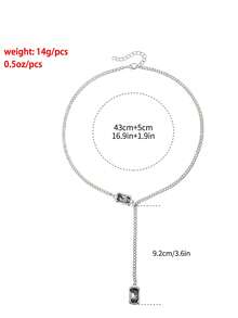 1件 时尚几何钻石Y形项链，简约别致吊坠项链 - 銀色 - 查看 6