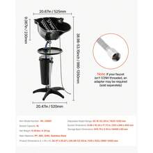 Portable Shampoo Bowl, Deep Shampoo Sink With Adjustable Height & Angle, Washing Hair Station Includes Drain Hose, Shower Head And Bucket, Salon Sink For Home & Barber Use, Black - With basin, single bucket - 查看 7