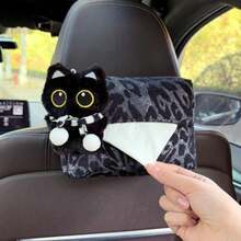 1个可爱黑猫车载纸巾盒，创意悬挂式纸巾架，适用于汽车扶手箱、后座。 - 查看 3