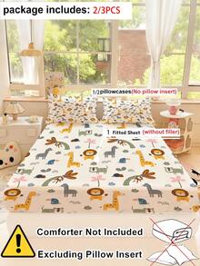 Bộ ga trải giường 2/3 món hình động vật hoạt hình dễ thương, phù hợp cho trẻ em - Chống trơn trượt, ít gây dị ứng, tấm bảo vệ nệm đáng yêu, họa tiết sư tử, hươu cao cổ, ngựa vằn, bộ đồ giường mềm mại (cỡ Twin/Full), phù hợp cho trẻ em, thanh thiếu niên, người lớn, bé trai và bé gái, sử dụng trong phòng ngủ. - Nhiều màu - Xem 3