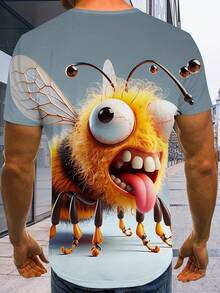Unisex 3D Print T-Shirt - Cartoon Bee Graphic All-Over Print, Soft Stretch Knit Fabric, Regular Fit Crew Neck Short Sleeve Tee For Summer, Streetwear & Festival Outfit, Machine Washable, Dope Gift Idea, Casual Wear, Playful Design, Comfortable Knit - 混合色 - 查看 2