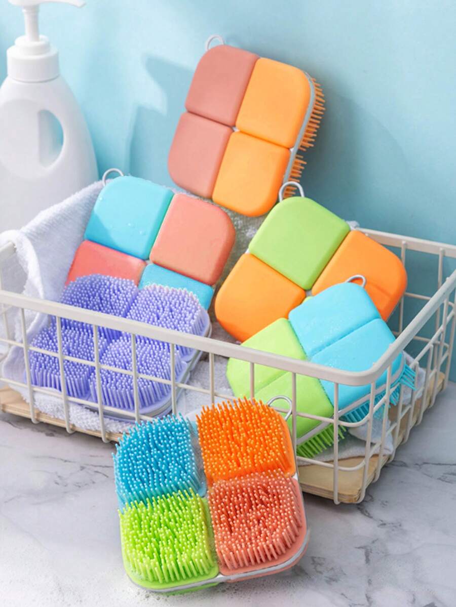 1pc (Random Color) Shampoo Brush Massage Hair Washing Tool, Scalp Massager Comb, Hair Cleaning Brush, Square Bathroom Shower Scrub Brush, Silicone Head Massage Scrubber