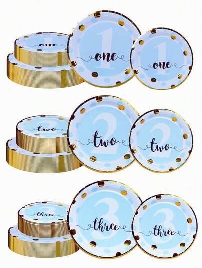 12/24/48/Set, Suitable For 1st, 2nd, And 3rd Birthdays, Birthday Themed Parties, Disposable Paper Plates With Hot Stamping Patterns, Disposable Party Meal Plates, And Party Paper Plates. Includes 7-Inch And 9-Inch Plates, Suitable For Gatherings Of Up To 48 People, Picnic Supplies, Birthday Parties