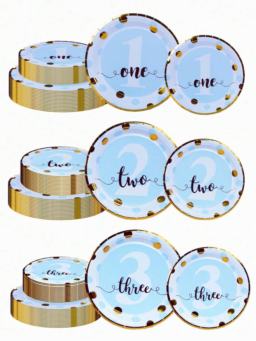 12/24/48 Set, Suitable For 1st, 2nd And 3rd Birthday Parties, Birthday Theme Parties, Includes Heat Press Pattern Paper Plates, Party Plates, Paper Plates. Includes 7-Inch And 9-Inch Plates, Accommodates Up To 48 People Gathering, Picnic Supplies, Birthday Party - Multicolor - View 1