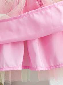 2pcs Girls Casual Outfit, Long Sleeve Sweatshirt With Embroidered Letter & Colorful Mesh Skirt, Soft & Comfortable Fabric, Fashionable Outdoor, Sports, Party Wear - 粉色 - 查看 9