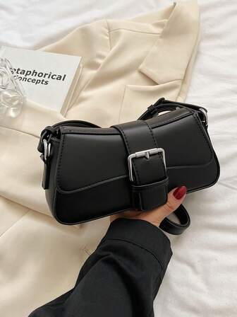 1pc Women's Fashionable Litchi Grain Solid Color Leather Zipper Shoulder Crossbody Bag, Suitable For Daily Use And Travel