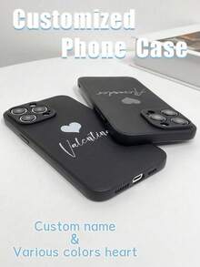 1pc Customized Name Phone Case, Personalized Name Design Phone Cover, Customized Name Cover, Heart Phone Case, Anniversary Gift, Valentine's Day Gift, Gift, Birthday Gift, Wedding Gift, Mother's Day Gift, Father's Day Gift, Best Friend Gift, Gift For Mom/Dad, Gift For Boyfriend, Gift For Girlfriend - Black - View 5