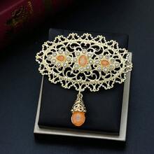 1 pezzo Spilla a fiore di colore dorato in stile moresco per donna, spilla da risvolto, spilla da caftan, gioiello per la sposa, gioielleria di nozze, cristallo arabeschi