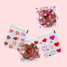 100/200/300pcs Valentine's Day Heart Pattern Gift Packaging Bags, Transparent Self-Adhesive Bags, Mixed Designs, Full Of Love And Romance, Suitable For Valentine's Day, Wedding, Birthday, Anniversary And Other Party Gifts