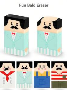1/4个可爱秃头叔叔橡皮擦，散装秃头橡皮擦，适用于办公桌，宠物趣味橡皮擦，返校礼物，学校课堂奖励 - 彩色 - 查看 8