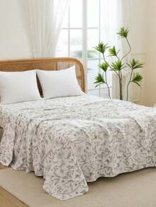 1 pieza Juego de sábana individual con estampado de mariposas multicolor en estilo floral gris, de algodón puro en estilo campestre americano, adecuado para diversos escenarios en dormitorios, producto suave y amigable con la piel preferido para regalo de vacaciones, para niños y niñas, 1 sábana