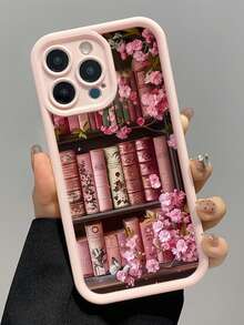1pc Pink Sakura Bookshelf Design Soft TPU Shockproof Phone Case, Compatible With IPhone 17, 16, 15, 14, 13, 12, 11 Pro Max, Air, And Series,International Version, Not The Domestic Version - Multicolor - View 4
