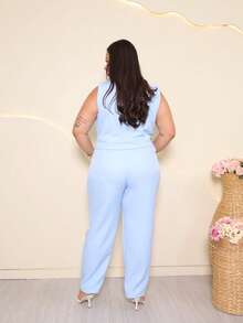 Women's Plus Size Tailored Pants And Vest Set - Elegant - 淺藍色 - 查看 3