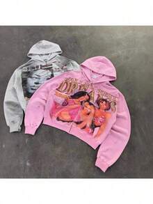 Retro High Street Cross Border Hooded Cardigan Same Style  Hooded Cardigan Sweater - Pink - View 2