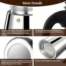 Stovetop Espresso Mocha Stainless Steel Greca Coffee Maker Classic Cafe Makers Suitable For Induction Cookers Ceramic Stoves Tummy - Silver - View 7