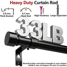 Curtain Rods 365, 388 - Rod, Adjustable Length Heavy Duty Decorative Finials Diameter 2.2, 12 Ft, Black - 45-365 cm - View 2