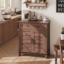 Gabinete de buffet de 3 niveles con 3 estantes y cajón ajustables, gabinete de almacenamiento de cocina para el comedor y la entrada - Marrón - Ver 6