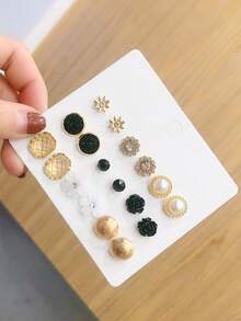 9pcs/Set Fashion Flower Leaf Butterfly Stud Earring Set For Girls Classical Heart Earrings Friendship Jewelry Gifts Party Graduation Gift - Multicolor - View 14