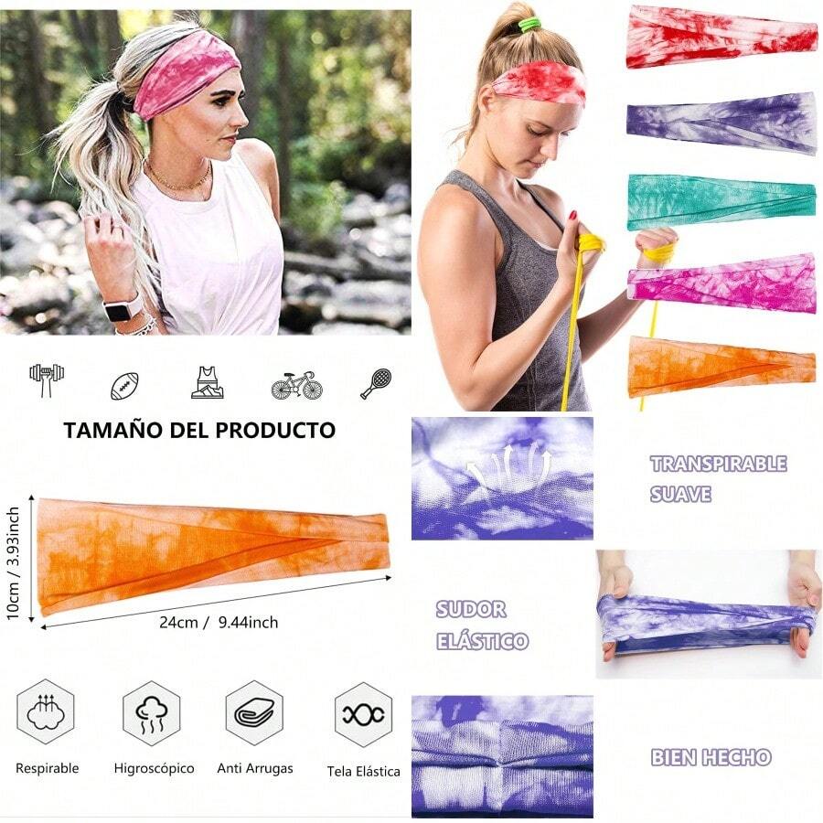 PZW-5 PCS Banda para Sudor Deportes Diadema Antideslizante que Absorbe el Sudor y transpirable Liviana y Cómoda Vinchas Tejidas para Ejercicio de Gimnasio Baloncesto Correr Andar En Motocicleta etc3928 - CorrienteMoradoVerdeTransparenteRosaRojoNaranja - Ver 1