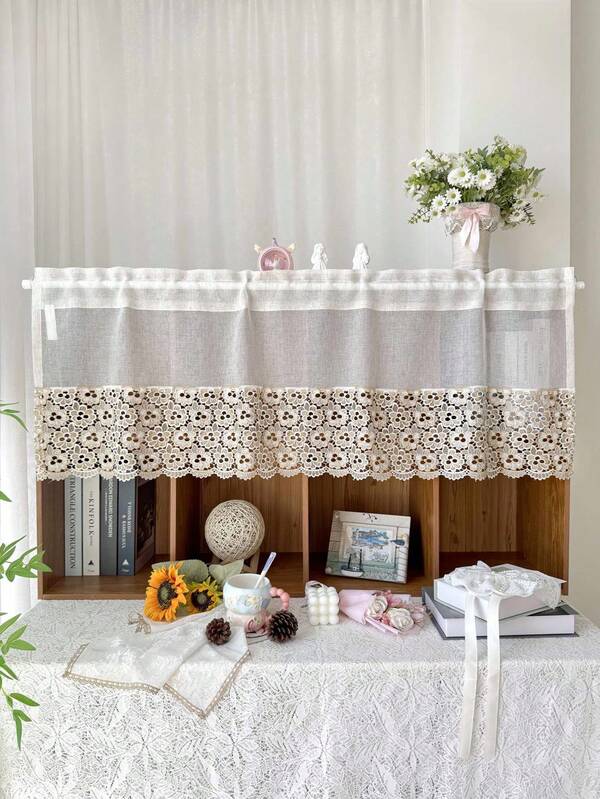 1 pièce Cantonnière de cuisine vintage à fleurs brodées pour armoire, rideaux courts transparents de style ferme pour café, salle de bain, conception de raccordement, rideaux de fenêtre rustiques à mi-hauteur pour cuisine, balcon, décoration maison, avec passant pour tringle