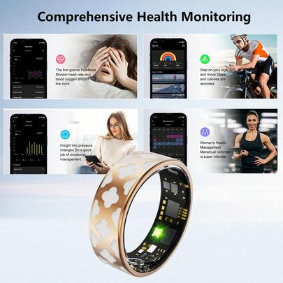 Anillo inteligente rastreador de fitness para mujeres y hombres - Anillos de salud resistentes al agua para seguimiento del sueño, monitor de frecuencia cardíaca y oxígeno en sangre, contador de pasos y calorías quemadas, diseño elegante y de acero inoxidable, regalo de cumpleaños perfecto para amigos, fiestas y ocasiones especiales, IP68 resistente al agua para iPhone y Android, sin cuota de suscripción, Año Nuevo, Halloween, regalos perfectos de Navidad y cumpleaños (batería recargable de 16mAh)