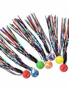 10pcs/Pack Comet Ball, Assorted Color Bouncy Balls With Colorful Ribbons, Rubber Balls, Party Favors, Prizes, Birthday Gifts (Style Randomly Assorted)