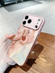1 pieza Funda de teléfono personalizada con diseño de mármol colorido y manzana minimalista, compatible con Samsung S24 Ultra/S25 Ultra y Apple 17 Pro Max/16 Pro Max/15 Pro/14 Plus/13 Pro/12 Pro Max/11/Xs Max/8/7/6 Plus, adecuada como regalo de cumpleaños para novia/novio o uso personal, versión internacional, no la versión nacional - Rosa - Ver 3