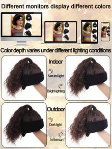 Synthetic Short Curly Ponytail Wig Hat, Natural Looking, With Adjustable Fluffy Knit Cap, Elastic Hair Band Wig Hat In Black, Gold, And Brown Colors - Multicolor - View 8