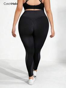 Plus Size High Waist Solid Black Seamless Leggings, Suitable For Running, Yoga, Fitness, And Casual Wear In Autumn/Winter - Black - View 6