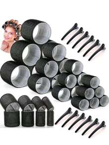 24pcs/Set Large Size Hair Rollers With Clips, Self-Gripping Curler Suitable For Long/Medium/Short Hair And Bangs, DIY Hair Curling Tool (Includes 12pcs Large Roller Tubes + 6pcs Clips) ,Hair Rollers,Heatless Curls,Hair Curler,Hair Products And Accessories For Barber Salon Beauty Travel Essentials - Black - View 2
