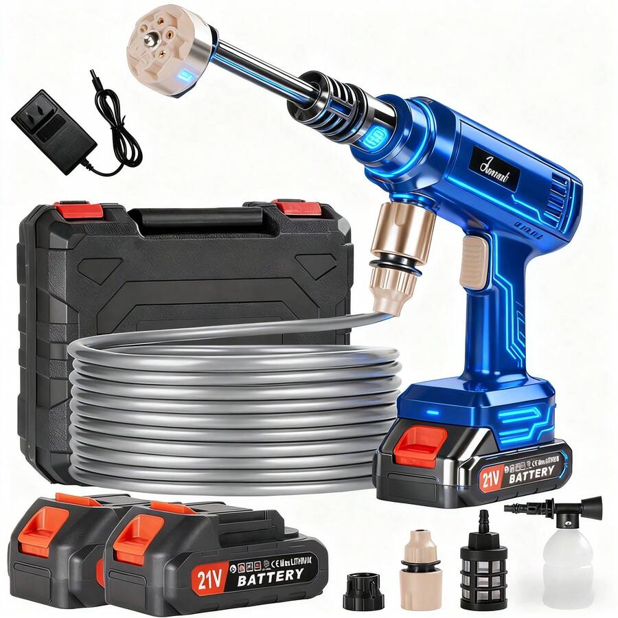Power Washer High Pressure,Cordless Pressure Washer For Car, Portable Pressure Washer Cordless,Portable Power Washer With 5-In-1 Adjustable Nozzle, Power Cleaner With 196.8inch Hose For Cars/Patios, Festival Gift,2.4 GPM Portable Cordless Power Washer With 5-In-1 Nozzle, Foam Cannon, 21V Battery&Charger; Handheld Pressure Washer For Home, Car, Yard