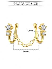 1 chiếc khuyên mũi giả màu vàng/bạc với dây chuyền hình trái tim rỗng, chất liệu thép không gỉ, không cần xỏ lỗ, kiểu dáng Bohemian dành cho nữ, hình nhiều yếu tố trái tim, hoa, bướm, sao, trăng, phụ kiện khuyên mũi giả, quà tặng tinh tế. - Bạc/Vàng - Xem 3