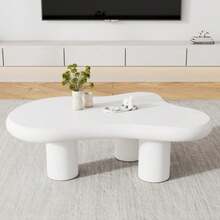 Irregular Cloud-Shaped Coffee Table, 97cm Long, 67cm Wide, 32cm High, MDF With Felt Pads, Lacquered Surface, Creative Coffee Table - White - View 5