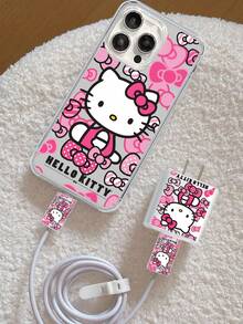 SANRIO Hello Kitty 高端透明防震边框手机壳，兼容 17、16、15、14、13、12、11 Pro Max、X、Xs Max、Xr、8、7 Plus 等型号 - 超强防护 TPU 透明保护套，兼容 ，带数据线保护功能 - 彩色 - 查看 3