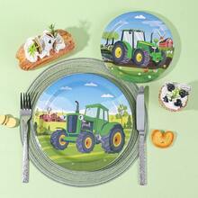 10 pièces/20 pièces/40 pièces/50 pièces Set de vaisselle et assiettes thème ferme tracteur vert - Fête de la ferme, assiettes de 7" et 9", assiettes à dessert jetables, fournitures de fête d'anniversaire thème ferme pour enfants et rassemblement rustique - Multicolore - Voir 6