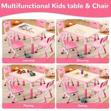 Kids Table And 4 Chair Set,32 In Height Adjustable Toddler Table And Chairs Set With Non-Slip Desk Legs&Organizer Graffiti Desktop, Preschool Activity Art Craft Tables For 4 - Pink - View 4